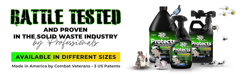 Protects™ Olfactory Deterrent & Odor Eliminator - Prevents Rats from Chewing Wires Cables Harnesses & Nesting. Drives Pests Away Without Harm 65 oz Concentrated (Peppermint) - Infinity Shields Protects Pest Olfactory Deterrent & Odor Eliminator