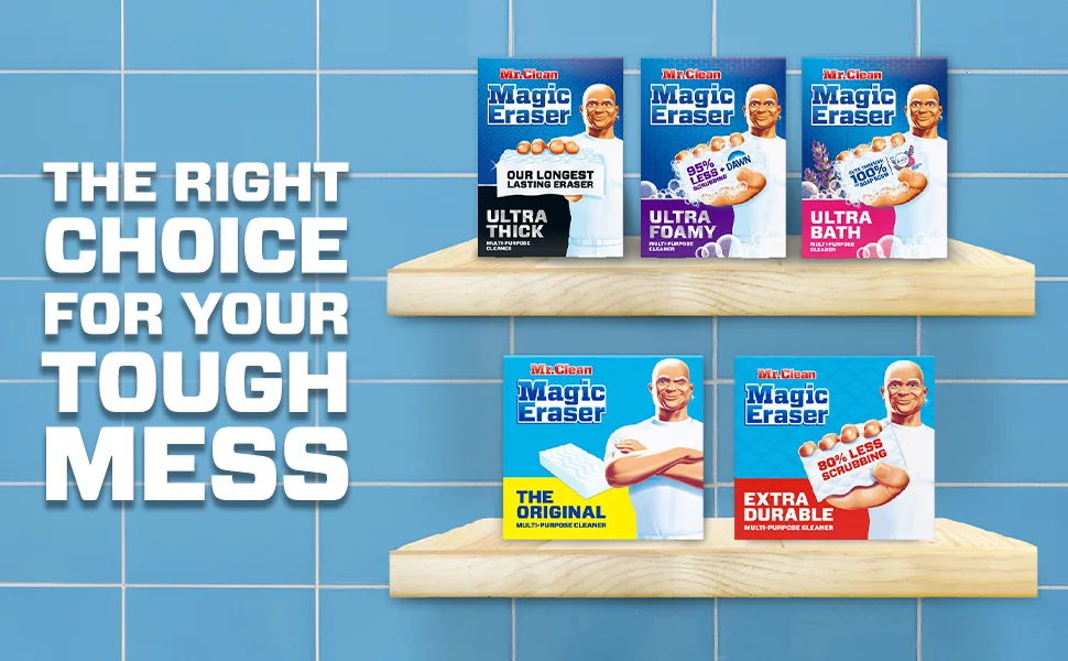 Mr. Clean Magic Eraser Ultra Bath Multi Purpose Cleaner for Bathroom Soap Scum Remover for Shower 5ct - Mr. Clean Magic Eraser Ultra Bath Multi Purpose - The Right Choice For Your Tough Mess