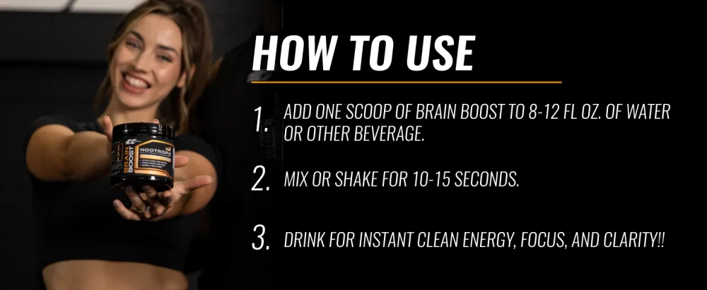 Brain Boost Tropical Punch Sweetened w/Stevia Supplement for Focus Faster Processing Energy & Performance w/ 18 Nootropics - 30 Servings Tropical Blast Sweetened with Stevia - HOW TO USE