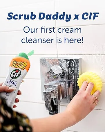 Scrub Daddy + 2X Cif All Purpose Cleaning Cream Lemon - Multi Surface Household Cleaning Cream + Scrub Daddy Scratch-Free Multipurpose Dish Sponge - cif cleaner
