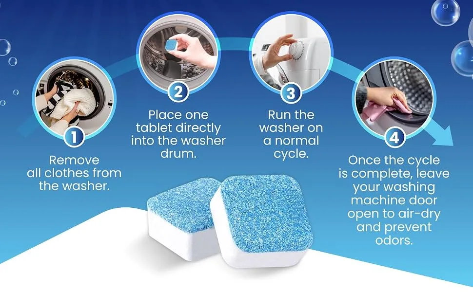 Washing Machine Cleaning Tablets - Powerful Washer Cleaner for Washing Machine Cleaner Top Load Front Loader and HE - Deep Clean & Deodorize - 24 Washer Machine Cleaner Tablets - Washer Cleaner