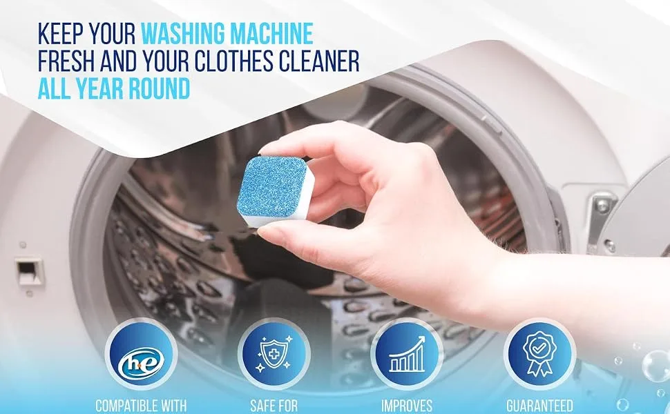 Washing Machine Cleaning Tablets - Powerful Washer Cleaner for Washing Machine Cleaner Top Load Front Loader and HE - Deep Clean & Deodorize - 24 Washer Machine Cleaner Tablets - Washer Machine Clener Tablets