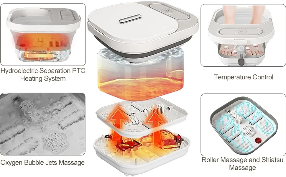 UNIFULL Collapsible Foot Spa Bath with Heat and Massage Rollers Bubble Foot Pedicure Kit Temperature Control Red Light Pedicure Foot Spa Foot Bath - unifull foot bath