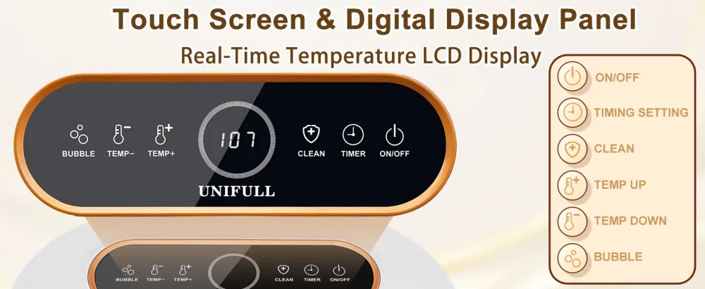 UNIFULL Collapsible Foot Spa Bath with Heat Touch Screen Remote Control Massage Rollers Timer Bubble Foot Pedicure Kit Temperature Control Pedicure Foot Spa Foot Bath - UNIFULL FOOT SPA