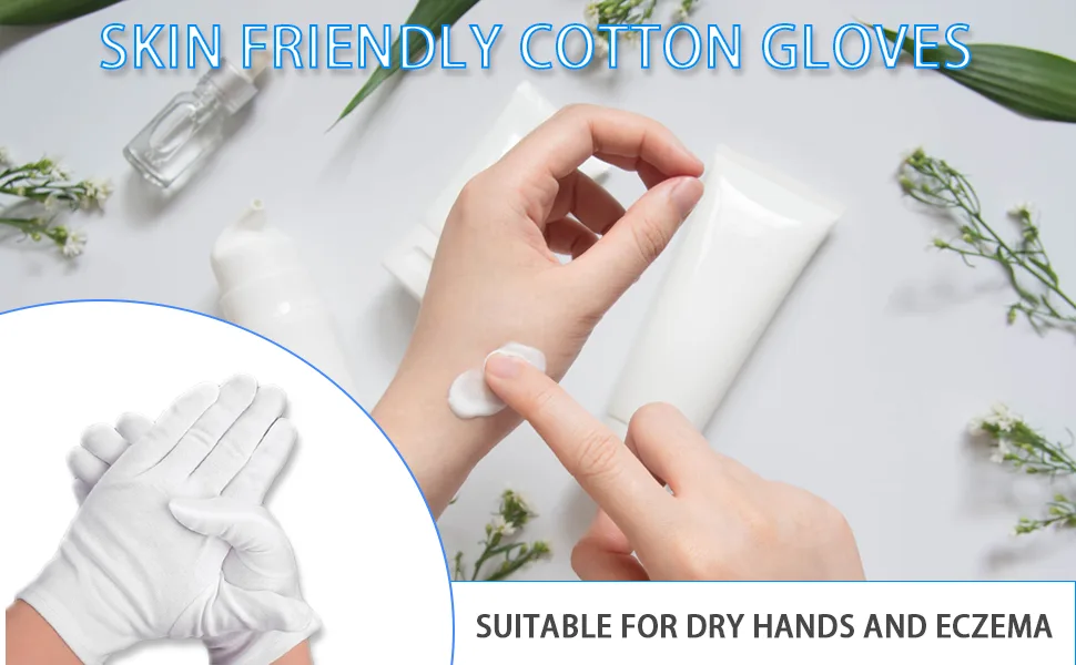 Reusable White Cotton Gloves Moisturizing Gloves for Dry Hands Eczema Cotton Gloves for Sleeping - product information 5