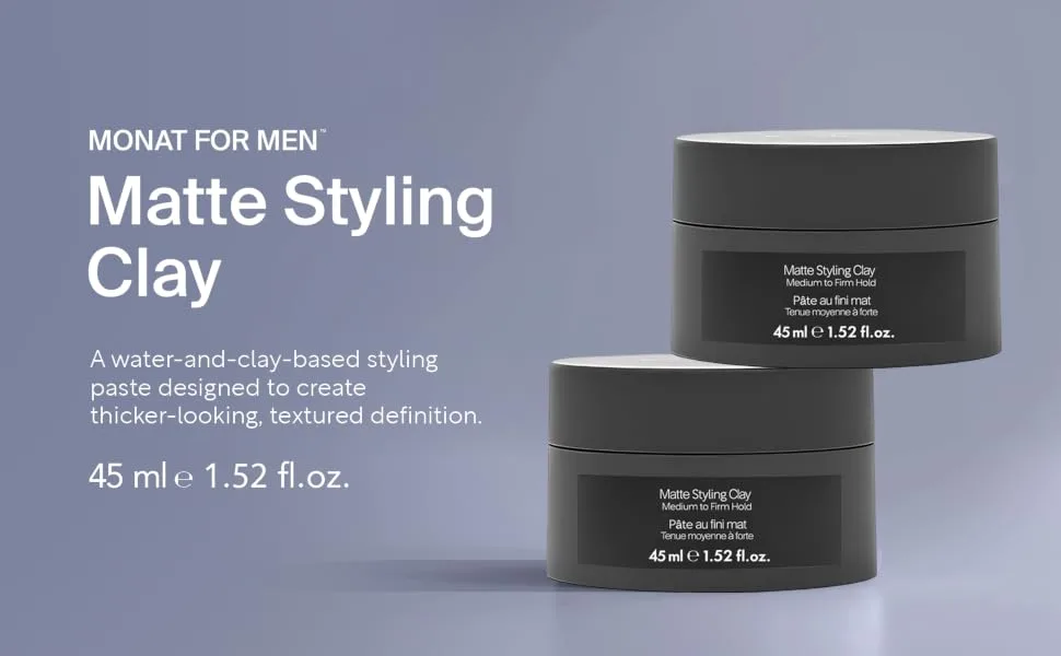 MONAT Matte Styling Clay for Men - Water and Clay-Based Hair Paste to Create Thicker-Looking Hair Easy-to-Shape Net Wt. 45 ml / 1.52 fl. oz. - Matte Styling Clay