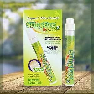 StingEze MAX Bug Bite Relief, Maximum Itch Relief from Bug Bites and Stings, Stops Pain, Relieves Itching, Reduces Infection - 0.5 oz Travel Pen Dauber - StingEze MAX Bug Bite Relief Dauber, itch treatment, mosquito bite treatment, insect bite treatment