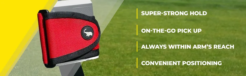 STICKIT Magnetic Rangefinder Strap | Strong Magnet Securely Holds to Golf Carts and Golf Clubs for Easy Access | Slim, Form Fitting, Size Adjustable Gen3 Red - golf; towel; rangefinder; golfer; magnetic; stickit; golf cart; range; distance; length