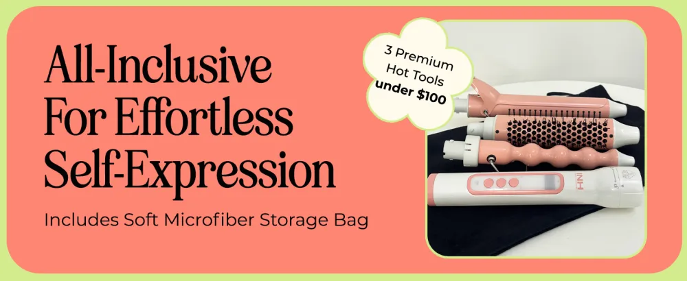 INH Hair 3-in-1 Quick Change Styler | Interchangeable Styling Tool with 3 Detachable Heads: Thermal Round Brush Clamp Curling Iron and Bubble Barrel - All inclusive for effortless self expression - includes Soft Microfiber Storage bag
