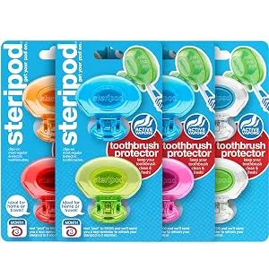 Steripod Clip-On Toothbrush Protector Multiple Colors - steripod toothbrush protector sanitizer family pack
