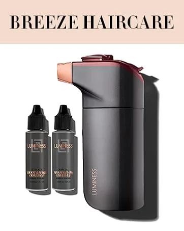 Luminess BREEZE DUO Airbrush Makeup System Tan Coverage 9-Piece Kit includes 2x Silk Airbrush Foundation Apricot Shade Blush Glow Highlighter Moisturizer Primer and Airbrush Cleaning Solution - LUMINESS