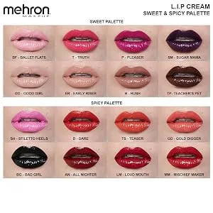 Mehron Makeup Highly Pigmented Semi-Matte LIP Cream (8 Color Palette: Sweet) - LIP PAL