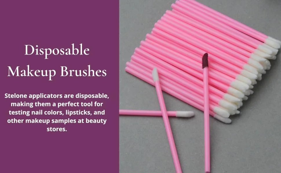 Stelone 100 Disposable Lip Brushes, Lipstick & Lip Gloss Applicators Lint Free Lip Wands for Makeup 100 Count (Pack of 1) Pink - Makeup Brushes