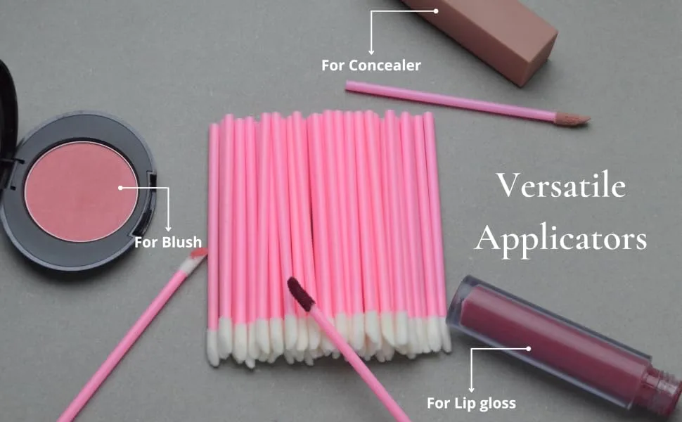 Stelone 100 Disposable Lip Brushes, Lipstick & Lip Gloss Applicators Lint Free Lip Wands for Makeup 100 Count (Pack of 1) Pink - Versatile Applicators
