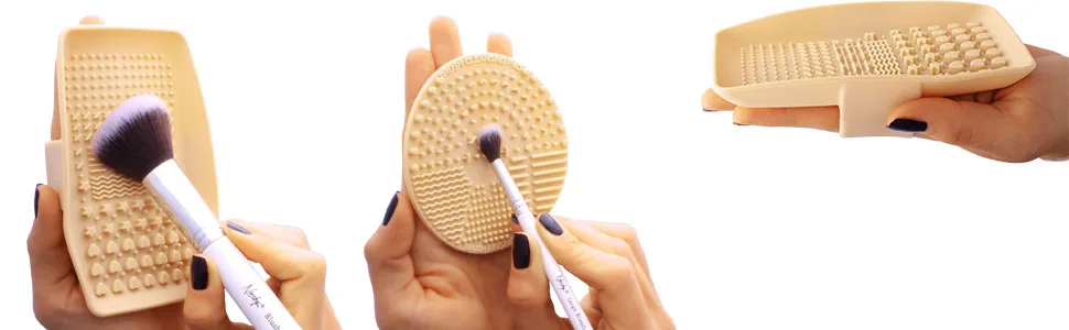 Nanshy Silicone Makeup Brush Cleaner Pad & Makeup Brush Cleaning Palette Glove Set of 2 Tools for Quick Clean or Deep Cleansing - makeup brish cleaner