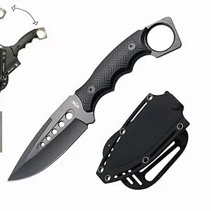 S-TEC 9" Full Tang Tactical Knife with ABS Swivel Sheath - GEN 2 - Steath Black - tacitcal fixed blade