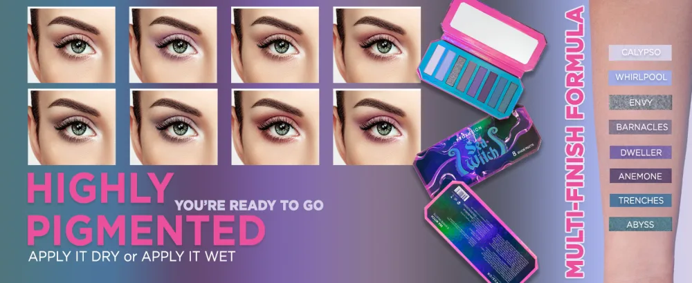 Profusion Cosmetics Sea Witch 8 Shade Eyeshadow Palette Richly Pigmented Shadows for Mesmerizing Looks With Amazing Multi Finish Palette - Multi-finish formula