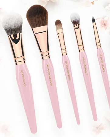 Bdellium Tools Professional Makeup Brush SFX Brush Set 8 PC. With Double Pouch (3rd Collection) - Pink Golden Triangle
