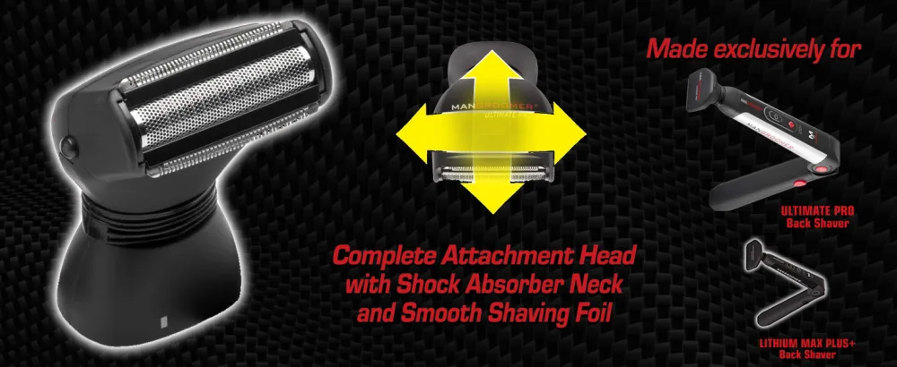 MANGROOMER Back Hair Shaver Replacement Complete Attachment Head with Shock Absorber Neck and Smooth Shaving Foil - MANGROOMER Complete Attachment Foil Head Replacement