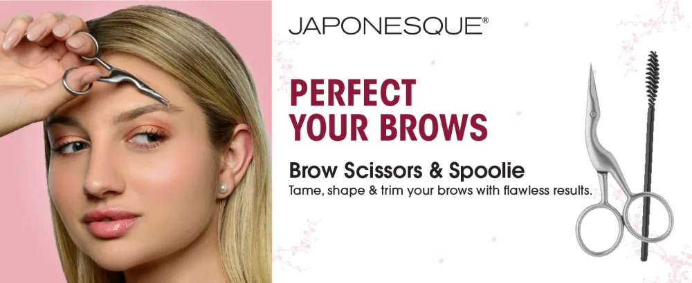 JAPONESQUE Brow Scissors and Spoolie Stainless Steel Scissors for Brow Grooming and Trimming Brush Tool for Brow Shaping - Perfect Your Brows
