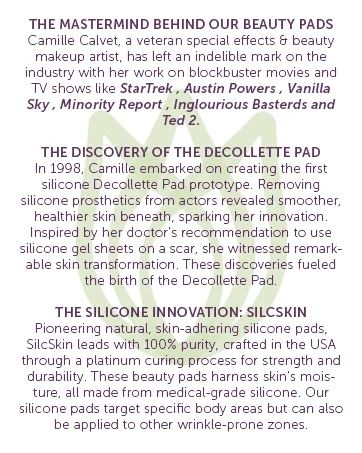 SilcSkin Complete Chest Care Includes 1 Reusable Decollette Pad and 1 Bottle SilcSkin Cleanser - Helps with Wrinkles from Sun Aging Side Sleeping - Gentle Water Based Cleansing Formula - Silcskion history