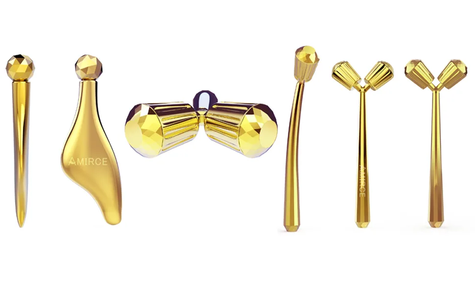 Amirce Face Massager Roller 3D Roller Facial Massager and Gua Sha Massage Roller Tool Set for Women Facial Skin Care Tools (Gold) - Face Massage Roller