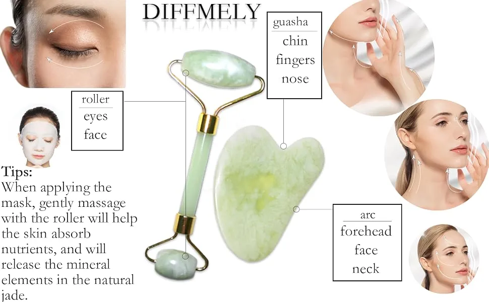 Jade Roller GuaSha Skincare - Gua sha tools Face Ice Rollers Skin care gift Natural - face massage