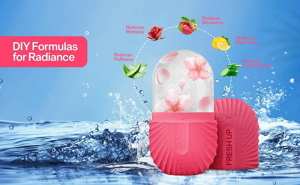 Ice Roller For Face Fresh up Ice Cube Roller Massager For Face Reduce puffiness and dark circles Minimize pores and improve Skin texture (Pink Ice Roller) - DIY Formula