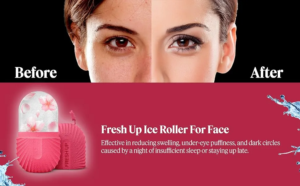 Ice Roller For Face Fresh up Ice Cube Roller Massager For Face Reduce puffiness and dark circles Minimize pores and improve Skin texture (Pink Ice Roller) - Fresh Up Ice Roller For Face