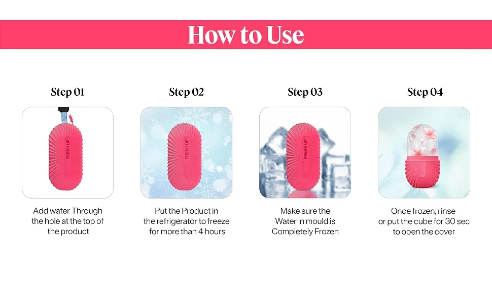 Ice Roller For Face Fresh up Ice Cube Roller Massager For Face Reduce puffiness and dark circles Minimize pores and improve Skin texture (Pink Ice Roller) - How To Use