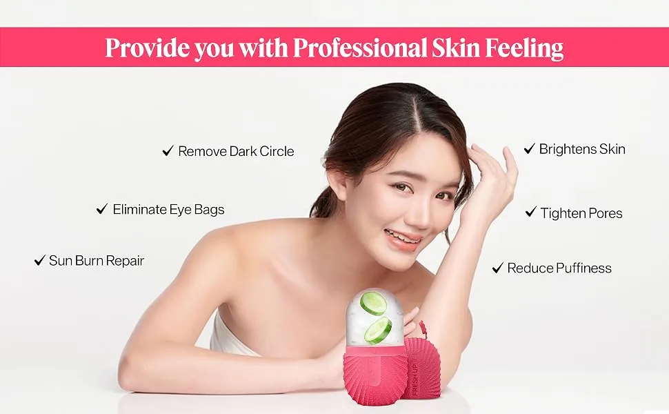 Ice Roller For Face Fresh up Ice Cube Roller Massager For Face Reduce puffiness and dark circles Minimize pores and improve Skin texture (Pink Ice Roller) - Skin Feeling