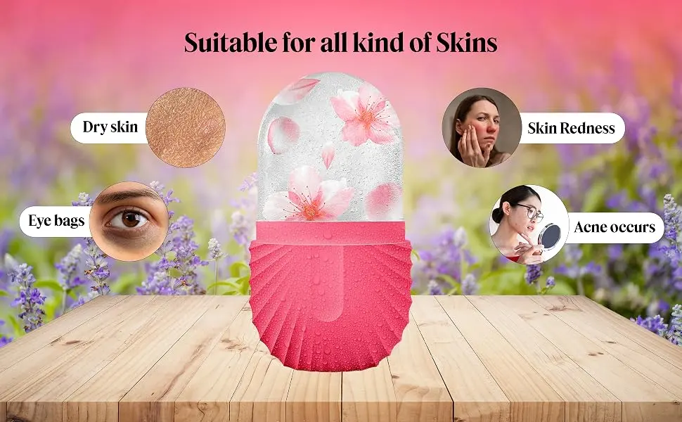 Ice Roller For Face Fresh up Ice Cube Roller Massager For Face Reduce puffiness and dark circles Minimize pores and improve Skin texture (Pink Ice Roller) - Suitable For All Kind of Skin