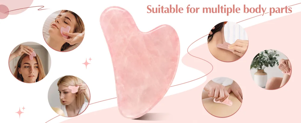 Gua Sha Rose Quartz Massage Tool Facial Tool for Scraping and SPA Acupuncture Therapy Heart Shape Trigger Point Treatment on Face (Rose Quartz) Pink - gua sha for face