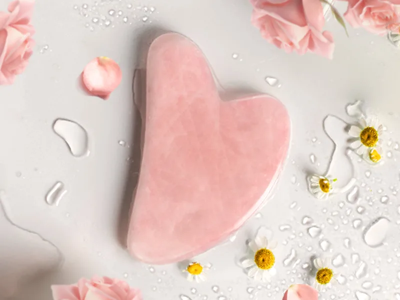 Gua Sha Rose Quartz Massage Tool Facial Tool for Scraping and SPA Acupuncture Therapy Heart Shape Trigger Point Treatment on Face (Rose Quartz) Pink - Rose Quartz stone