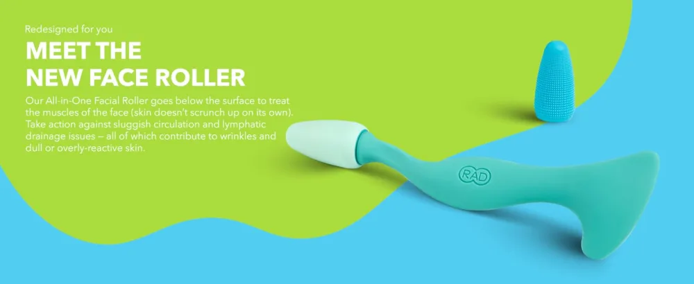 RAD Facial Roller - 2-in-1 Jade Roller & Gua Sha Tool Silicone Handle Skin Care Rolling & Scraping Massage Therapy - RAD face roller hero