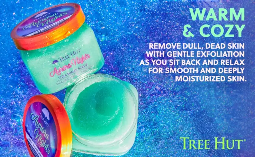 Tree Hut Aurora Nights Shea Sugar Scrub 18 oz Ultra Hydrating and Exfoliating Scrub for Nourishing Essential Body Care - Tree Hut Moroccan Rose whipped butter