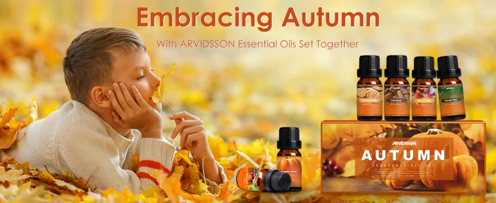 Autumn Fragrance Oil Set ARVIDSSON Fall Essential Oils for Diffuser and Candle Making Pumpkin Spice Cinnamon Spiced Cider Snickerdoodle Autumn Wreath Pine Cozy Scented Oils - essential oil set