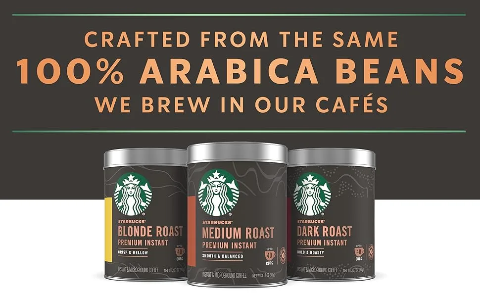 Starbucks Premium Instant Coffee  Dark Roast  100% Arabica  3 Tins (up to 120-cups total) - Crafted from the same 100% arabica beans we brew in our cafes