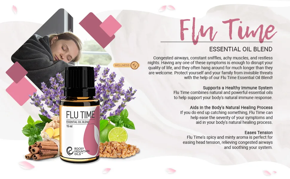 Rocky Mountain Oils Flu Time Essential Oil Blend with Essential Oils - Aromatherapy Oils for Topical Use - Therapeutic Grade Essential Oils - 15ml - essential oils for diffusers for home fractionated coconut oil frankincense essential oil lavender
