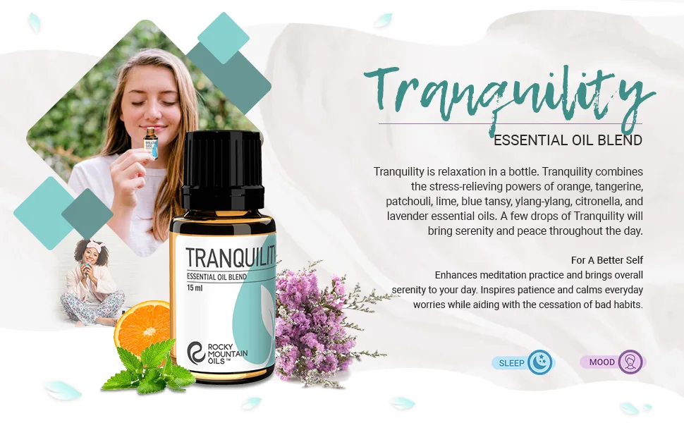 Rocky Mountain Oils Tranquility Essential Oil Blend - Essential Oils for Diffuser Topical and Home - Essential Oils to Promote Restful Nights - 15ml - massage oil for massage therapy ylang-ylang essential oil orange oil essential oil blends orange