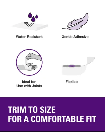 AMERX Retention Tape - Gentle Adhesive Dressing to Secure Primary Wound Dressings Catheters Feeding Tubes - trim to size for a comfortable fit. water resistant, gentle adhesive, ideal for bendable joints,