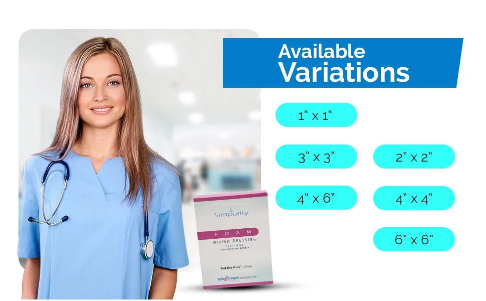 Simpurity Silver Silicone Wound Dressing With Border-4"x4" Individual Thick Pads-Waterproof Bordered Foam Dressing for Wounds - Sterile Silicone Adhesive Foam Dressing - Silver Dressing for Wound Care - Silicone silver foam with border