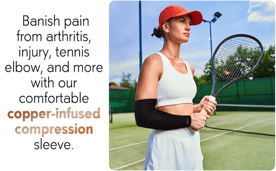 Dr. Frederick's Original Copper Compression Elbow Sleeve - 1 Sleeve - Elbow Support - Compression Sleeve For Men and Women - Tendonitis Pain Relief - Golf & Tennis Elbow Brace - Small - copper elbow sleeves