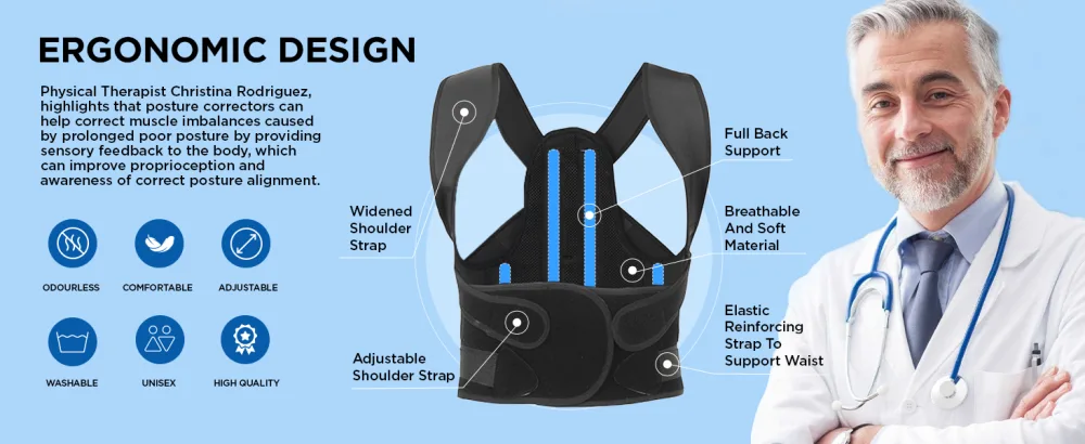 Posture Corrector for Back Brace Support: Adjustable Shoulder Straightener for Men and Women Large - back