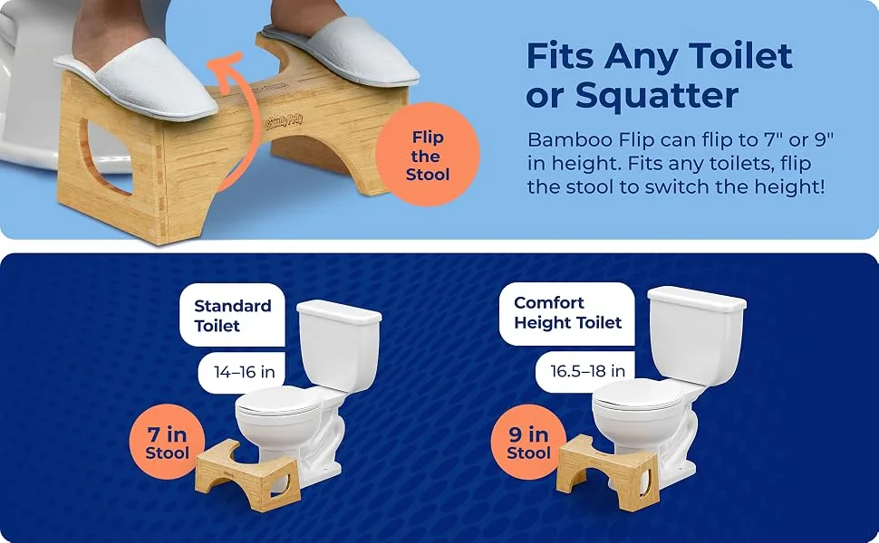 Squatty Potty The Original Toilet Stool - Bamboo Flip, 7" & 9" Height, Brown - bamboo flip