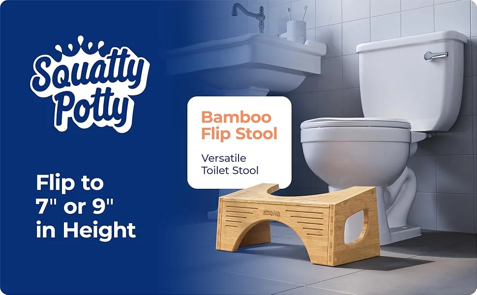 Squatty Potty The Original Toilet Stool - Bamboo Flip, 7" & 9" Height, Brown - bamboo flip stool