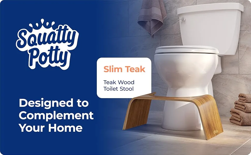 Squatty Potty The Original Bathroom Toilet Stool - Slim Teak Finish, 7 inch Height Brown - Slim Teak