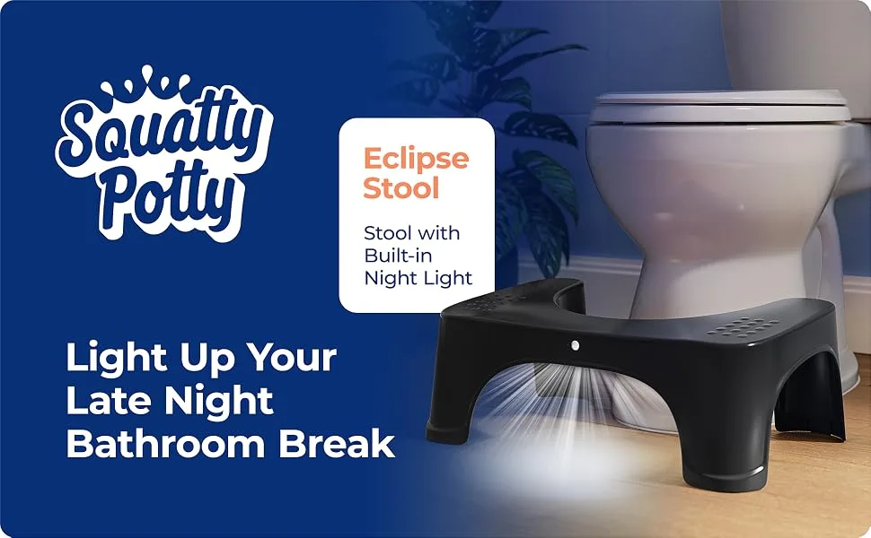Squatty Potty Eclipse Toilet Stool With Motion and Activated Night Light, Black, 7 Inch - Eclipse Stool