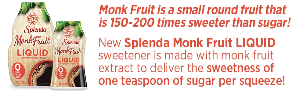 SPLENDA MONK FRUIT LIQUID, Zero Calorie Sweetener Drops, 3.38 Fl Oz Bottle (Pack of 2) 3.38 Fl Oz (Pack of 2) - made with monk fruit extract toe sweeten like 1 teaspoon of sugar per serving