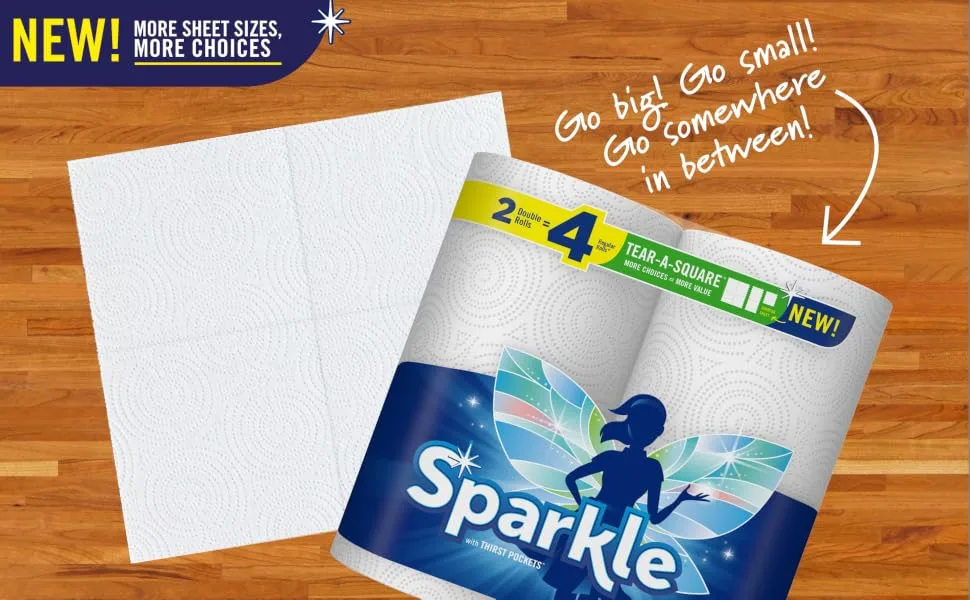 Sparkle Tear-A-Square Paper Towels, 2 Double Rolls  4 Regular Rolls, 2 Count (Pack of 1) - Poster 1